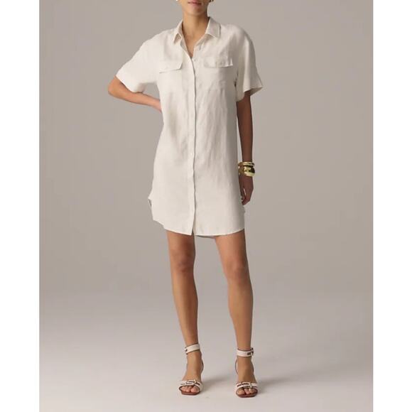 J Crew  Utility Linen Short Sleeve Mini Shirtdress US Women's M New - Picture 1 of 7